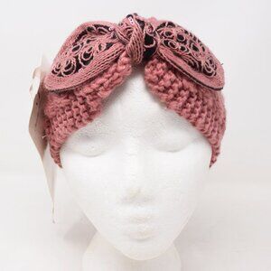 Victoria Leland Designs Hairband Wrap Wide Chunky Knit Crochet Bow Pink Mauve